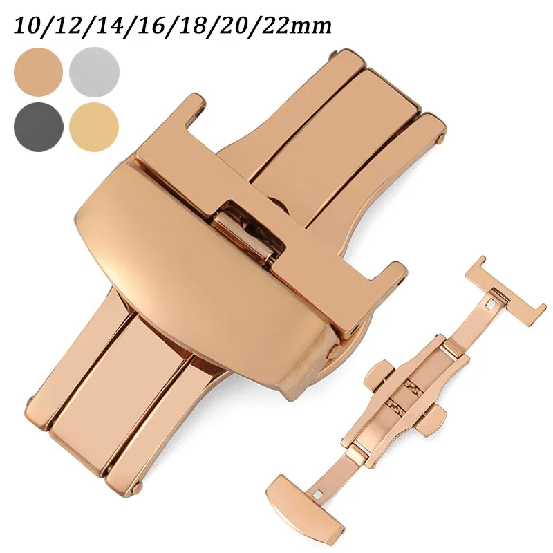 Stainless Steel Butterfly Watch Buckle 10mm 12mm 14mm 16mm 18mm 20mm 22mm Metal Button Folding Deployment Clasp Accessories