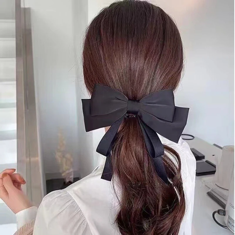 Elegant Bow Ribbon Hair Clip Solid Color Bowknot Satin Hairpin for Women Headdress Girls Ponytail Clip Hair Accessories