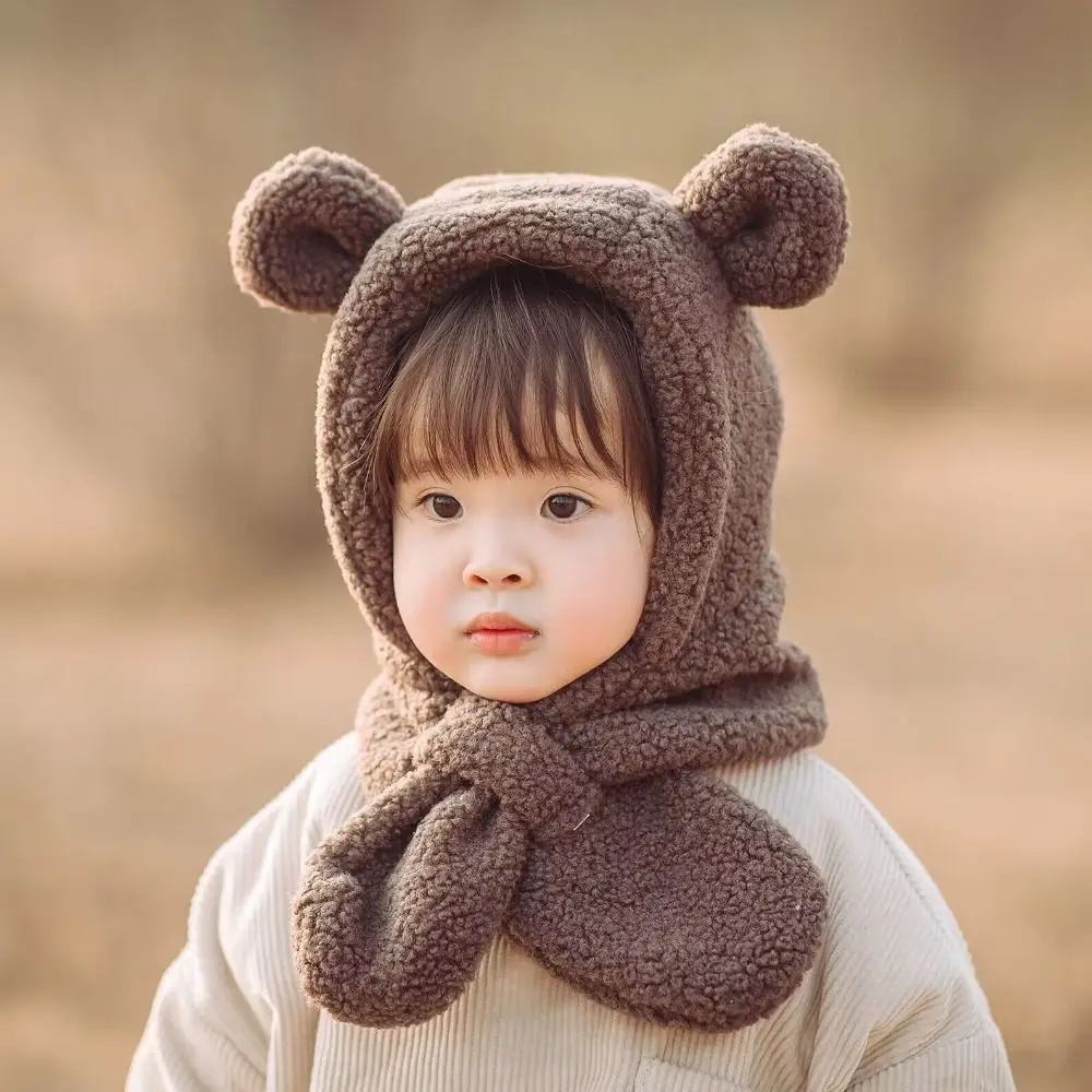 

Winter Cartoon Bear Ears Baby Hat Scarf Plush Balaclava Kids Plush Hats Infant Stuffs Boys Girls