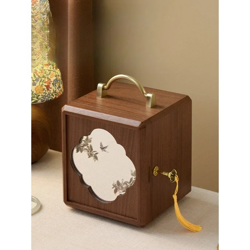 

Wooden jewelry box with lock, high-end new Chinese gold jewelry storage box