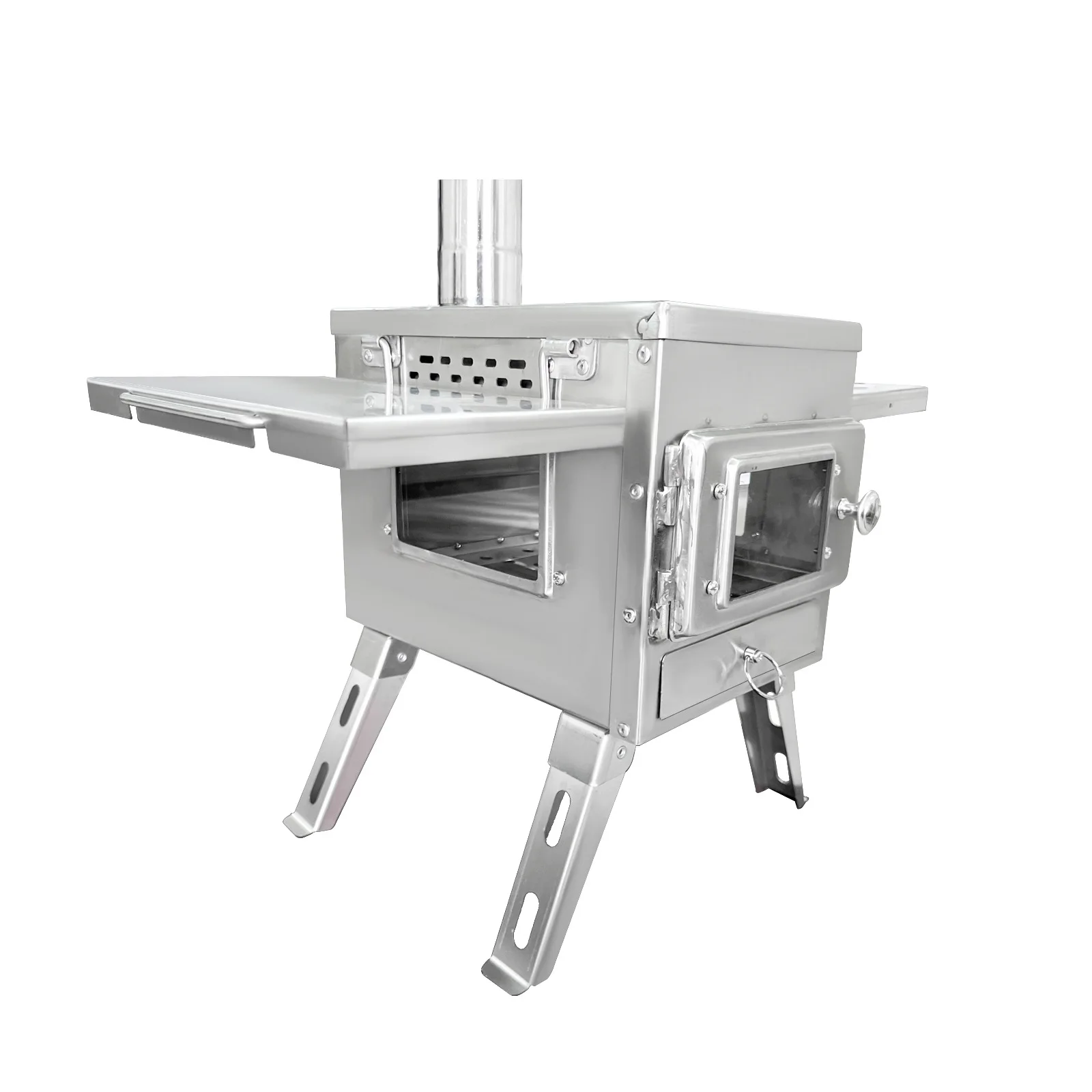 

Outdoor Camping Picnic Stove Stainless Steel Glass Doors on Three Sides Balcony Garden Tent Barbecue Grill Wood Burning Stove