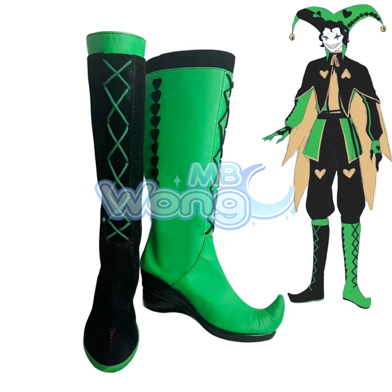 Game The Freak Circus Harlequin Cosplay Shoes Adult Clown Green Black Long Boots For Halloween Carnival Costume Prop