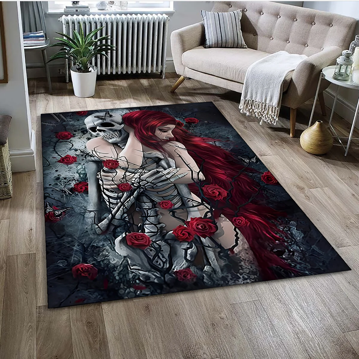 

Gothic Female Skull Horror Dead Girl Area Rug,Carpet for Home Living Room Bedroom Sofa Doormat Decor,kids Non-slip Floor Mat 3D