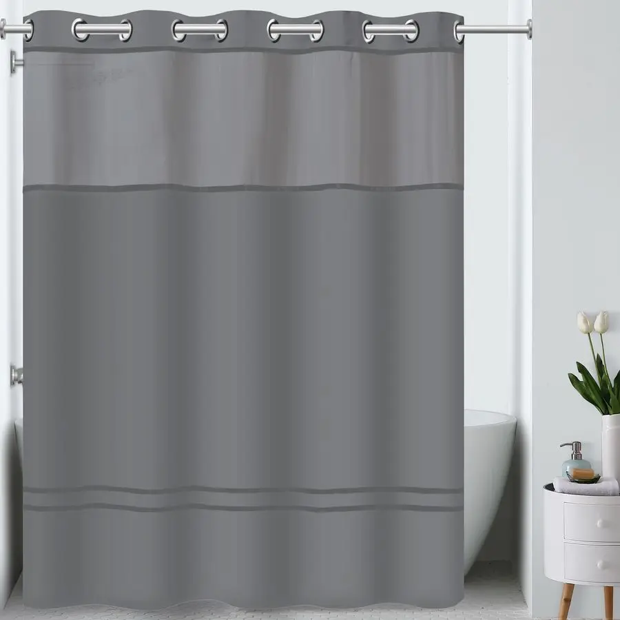 

Its A Snap Escape Shower Curtain, 3in1 Includes Fabric Shower Curtain with Sheer Top Window, FlexOn Rings amp Fabric Liner, 71 x
