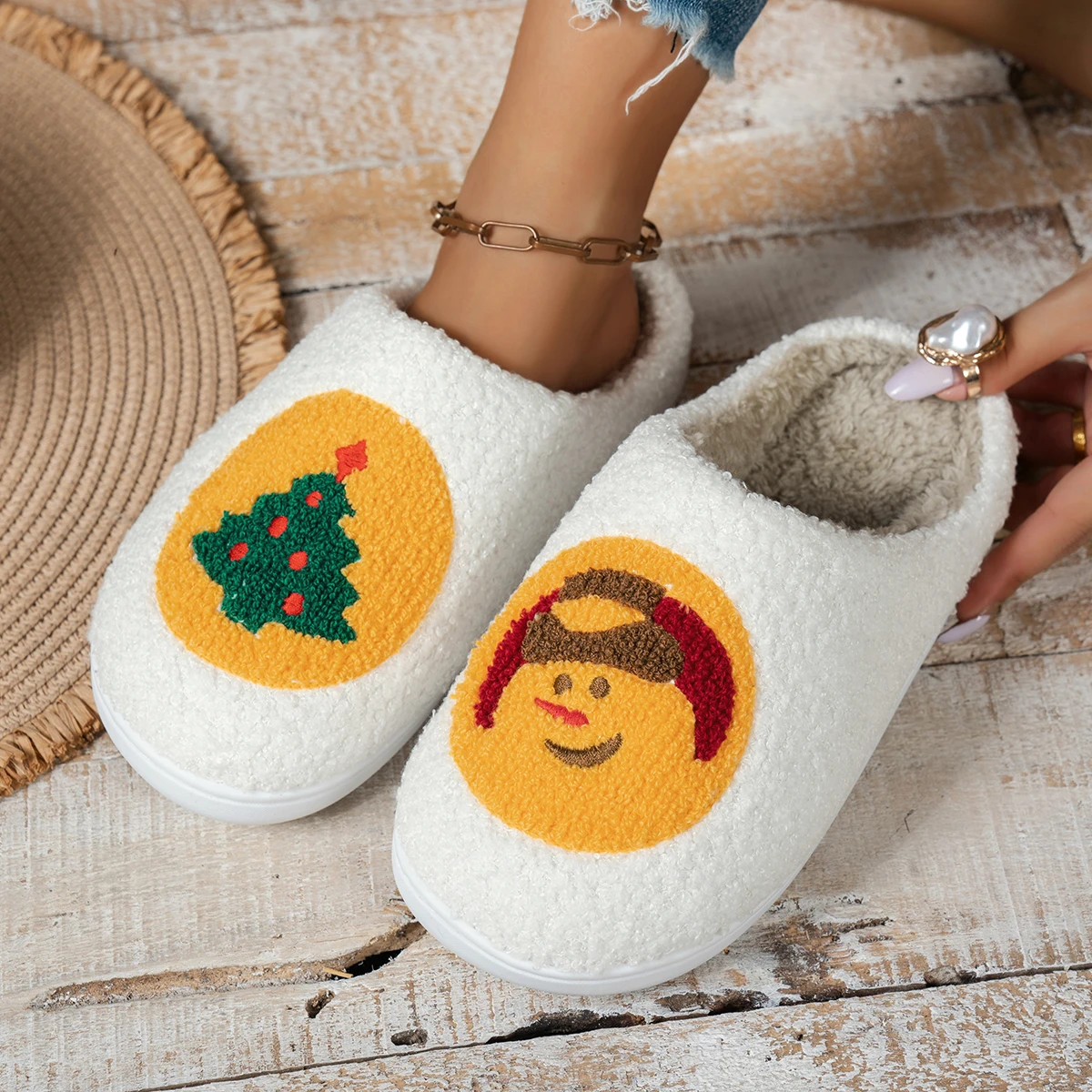 Women's Slippers Festival Christmas Cartoon Cookie Tree Winter Indoor Soft Bedroom Anti-slip Couple Home Shoes
