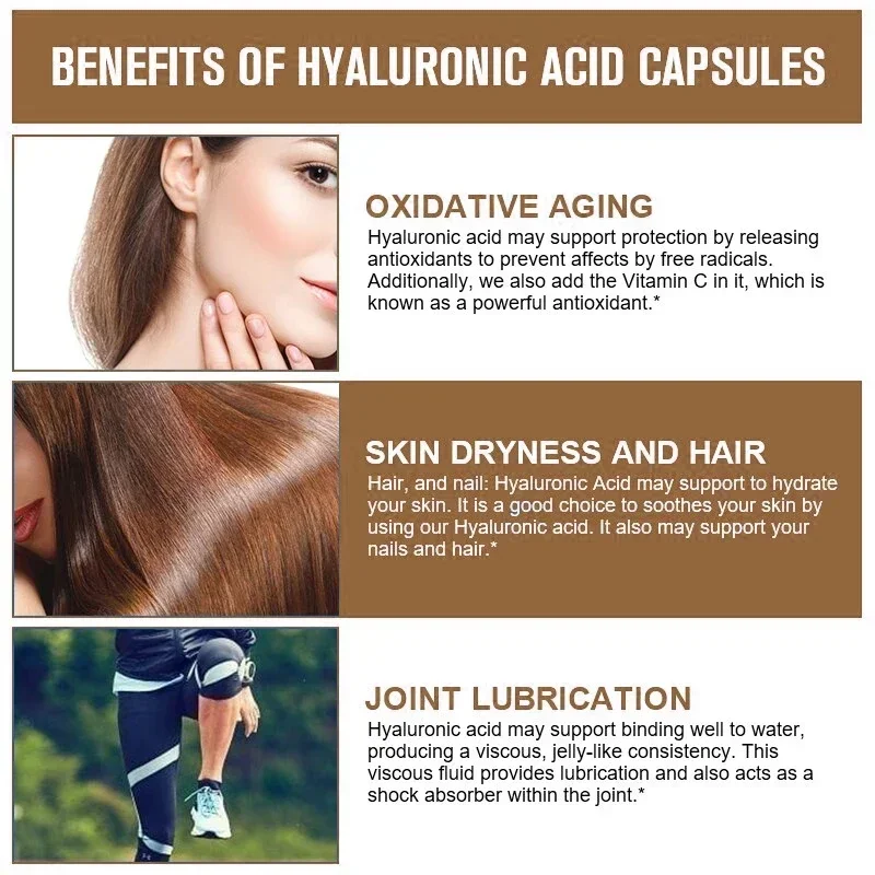 Hyaluronic Acid Supplement with Biotin & Vitamin C - Skin Moisturization, Joint Lubrication, Hair & Eye Health Hyaluronic Acid