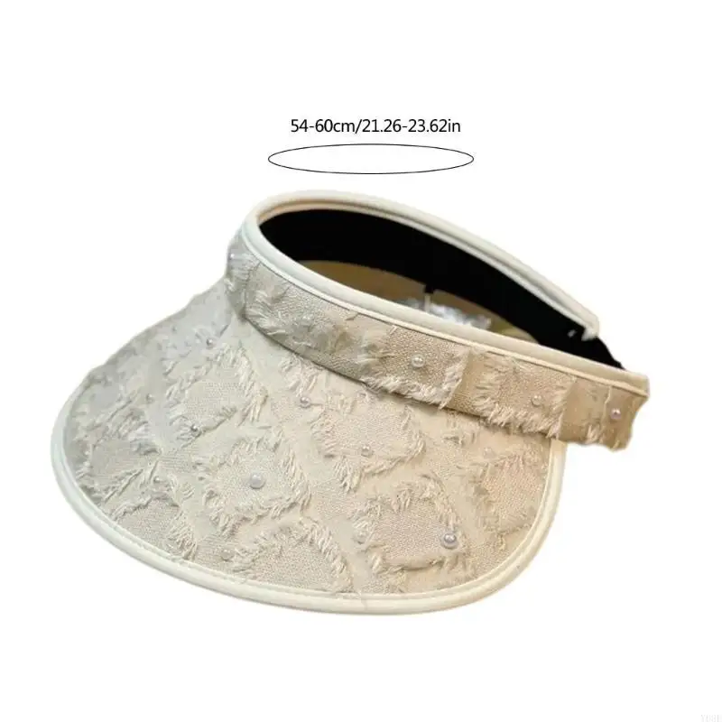 오픈 탑 태양 모자 비즈 장식 모자 야외 스포츠 모자 소녀 여행 하이킹 태양 모자 Y08E