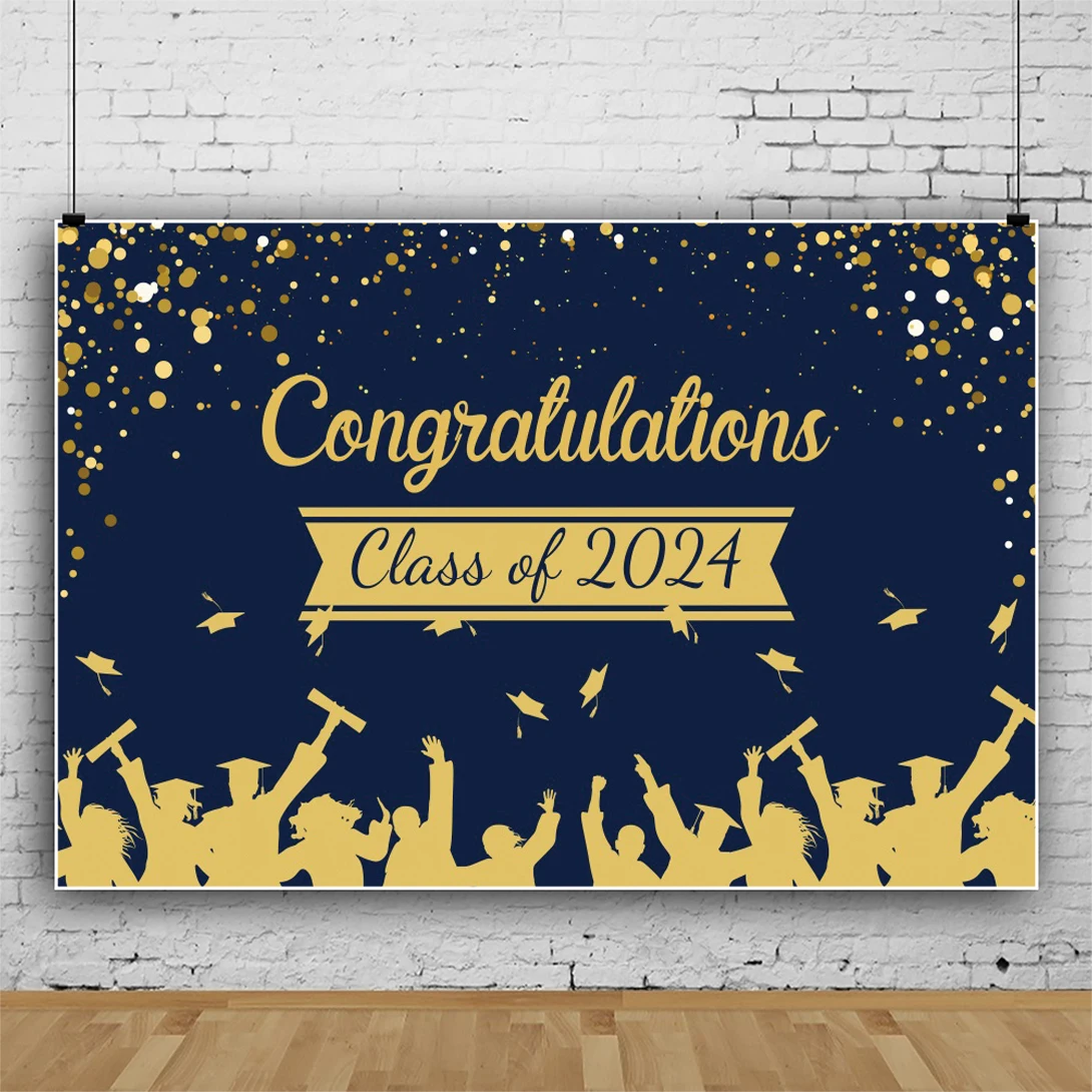 ฉากหลังสำเร็จการศึกษาสีดำทองตกแต่งขอแสดงความยินดีกับ BANNER wisuda ผ้าพื้นหลังสำหรับบูธภาพถ่ายงานเลี้ยงของโรงเรียน