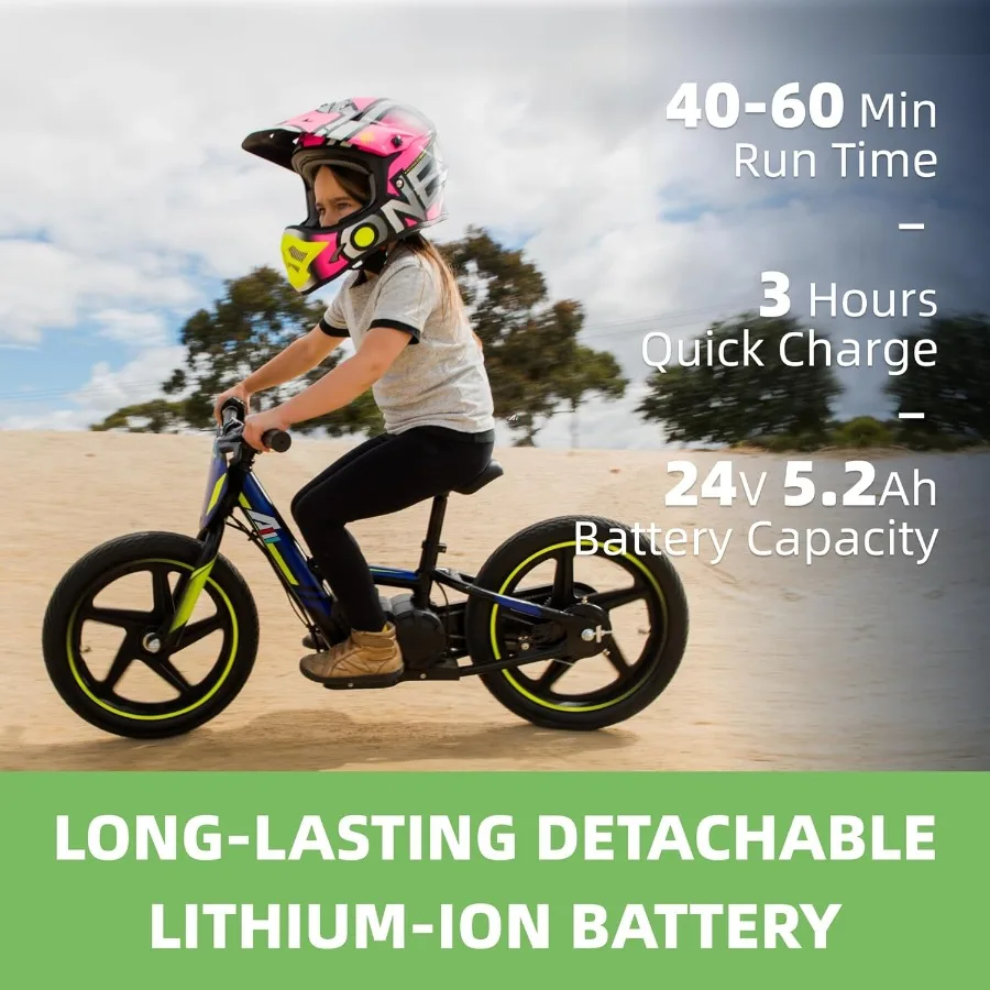 Lightweight Electric Dirt Bike for 170/340W Electric Motorcycle Up to 10/12MPH 24V Detachable Battery Hand-Operated Dual Brakes