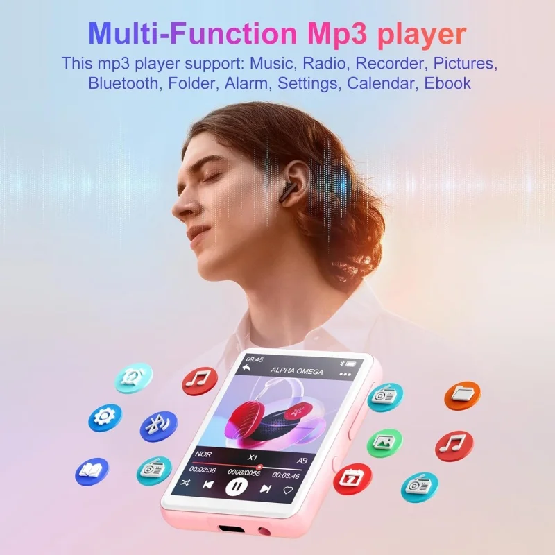 Pemutar MP3 Bluetooth 5.4 128GB, Pemutar MP3 Portabel dengan Speaker, Walkman Layar Sentuh 2.4'', Pemutar Musik HiFi untuk Anak-anak, FM Rad
