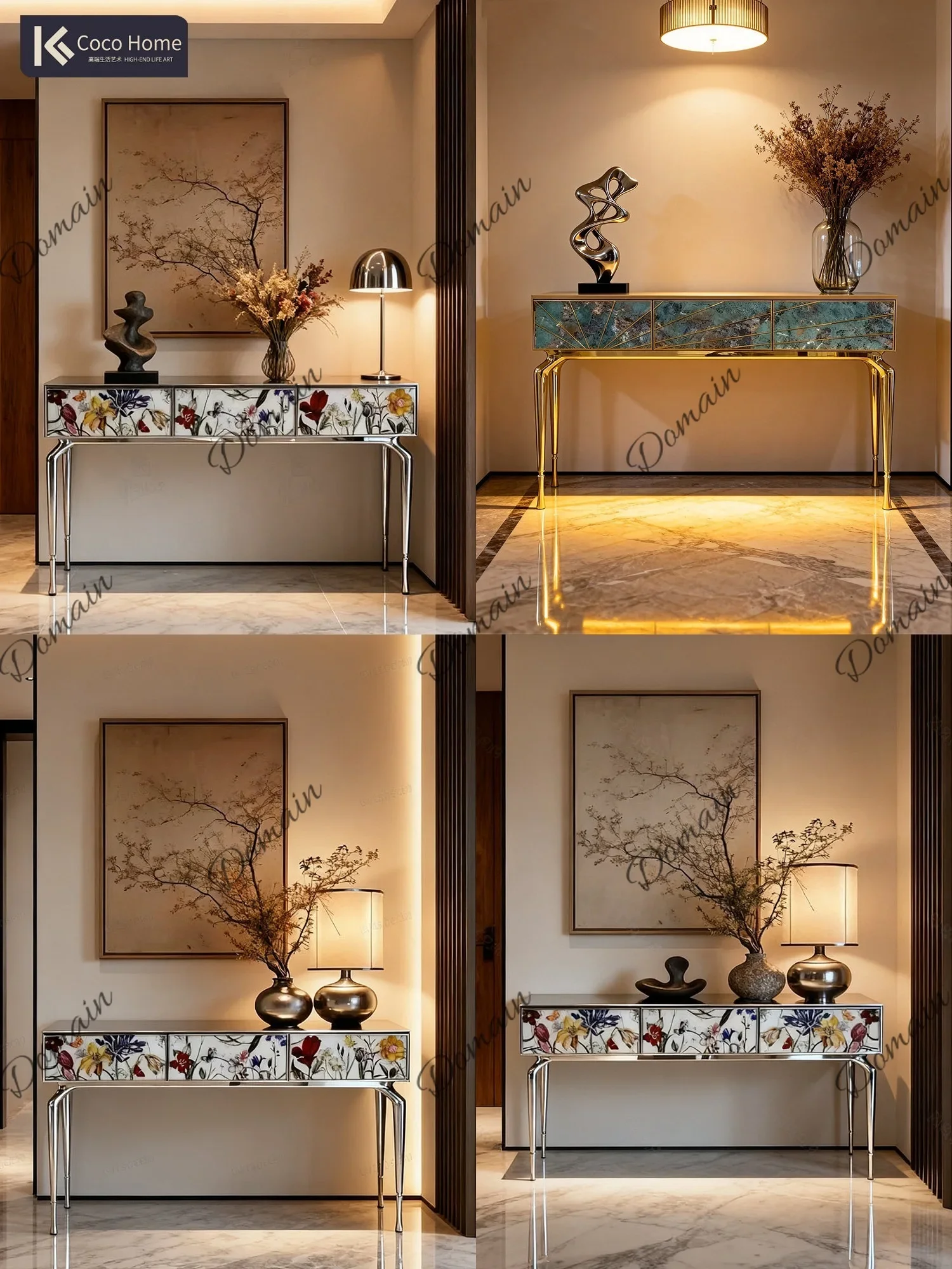 BJ Italian Luxury Green Stone Entryway Console Table Hallway Showcase Cabinet Designer Art Console