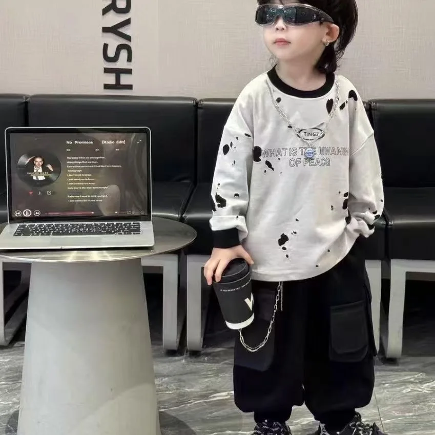 Fashion Streetwear Children Outfit Boys Sweatshirts and Cargo Pants 2pcs Suit Spring Autumn Casual Children's Outdoor Clothing