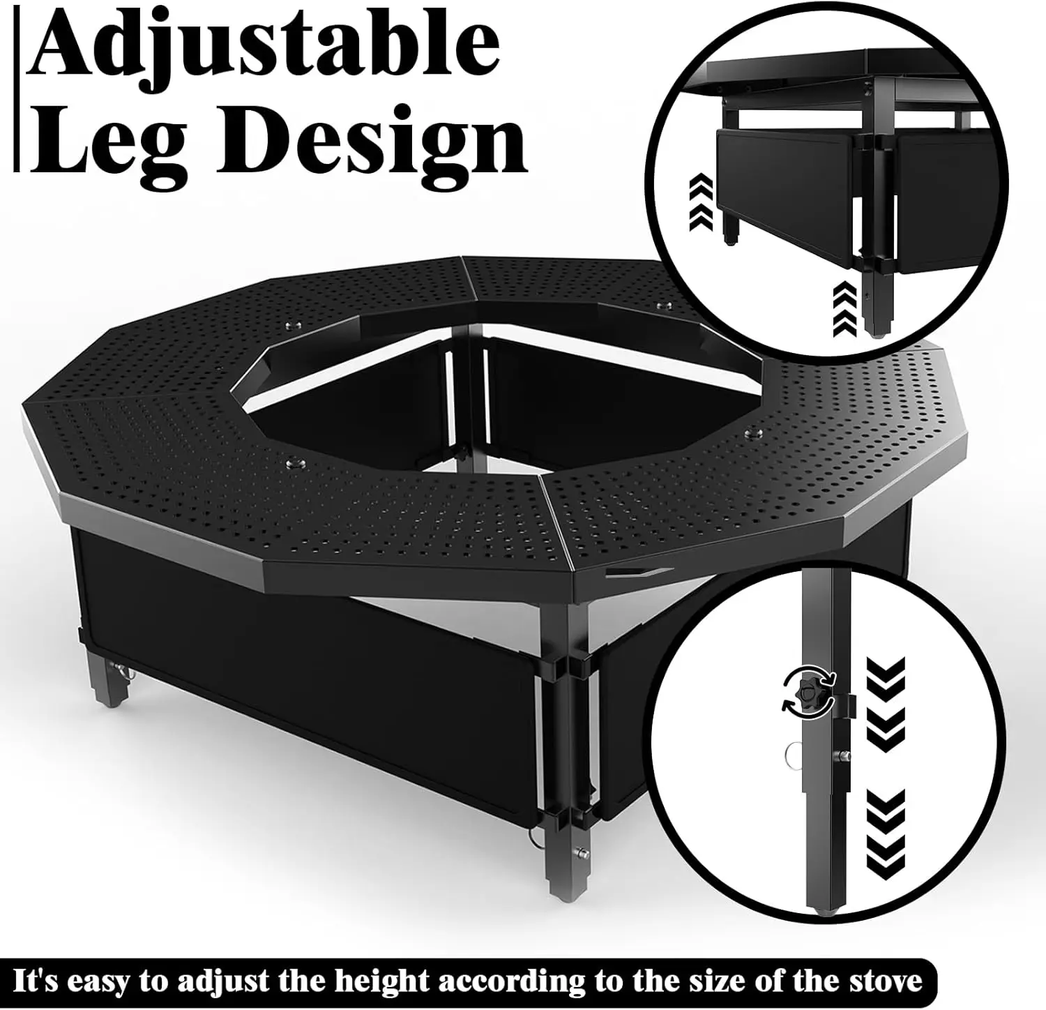 Outdoor Use, Thick Powder-Coated Steel, Various Colors, UV-Resistant Adjustable Height Fire Pit Tabletop view 5