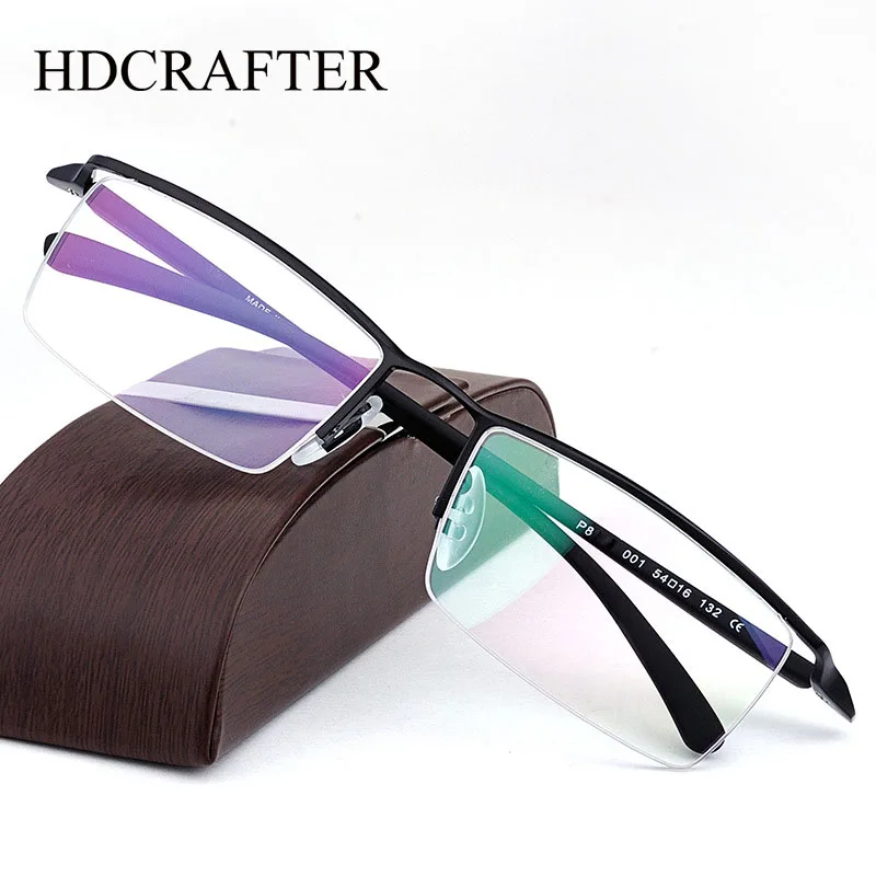 HDCRAFTER Pure Titanium Glasses Frame Men Half Square Myopia Optical Prescription Eyeglasses New Semi Rimless Eyewear P8190