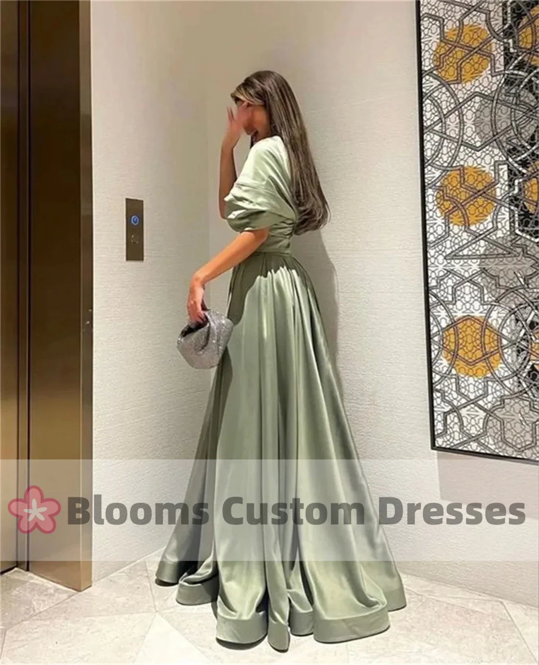 Customized Olive Green Graceful Evening Dress Long A Line Satin Draped Floor Length Off Shouldr Abendkleider Saudi Formal