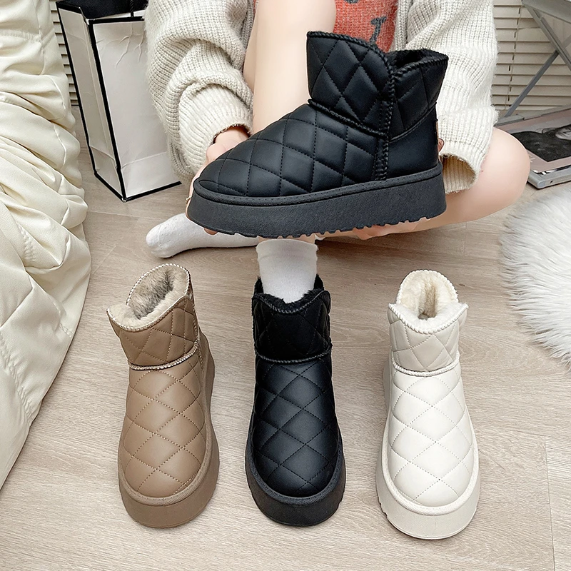 Autumn/winterNew Style Round-toe Platform Sole Plus Velvet Short Snow Boots for Women Fashionable Thick-soled Outer Cotton Shoes