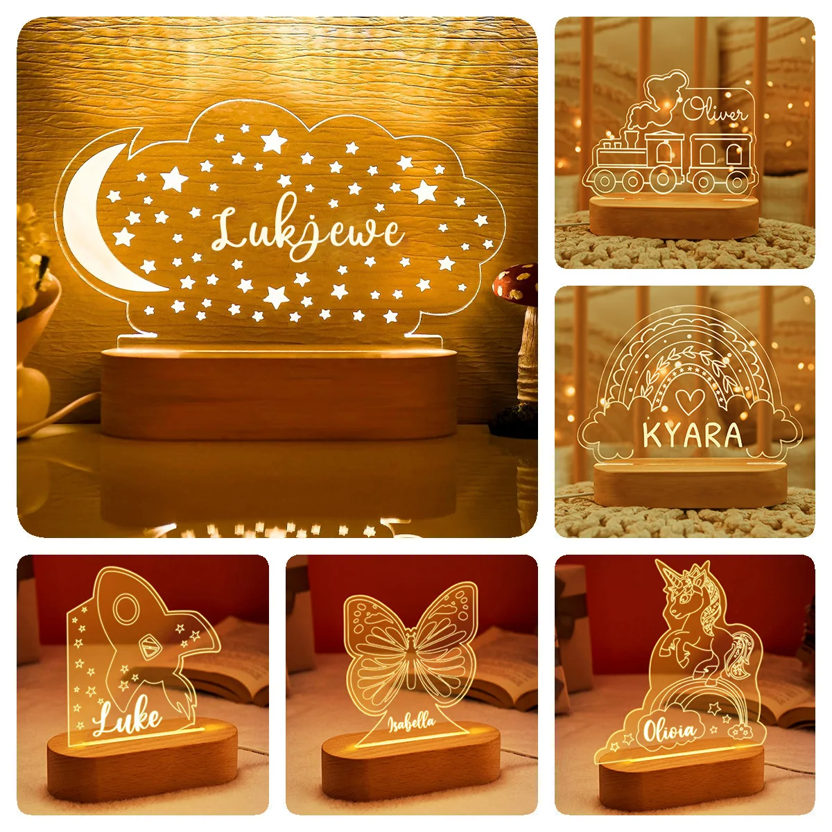 Veilleuse USB personnalisée pour enfants, lampe avec nom personnalisé pour bébé, décor de chambre arc-en-ciel pour nouveau-né, cadeau d\'anniversaire