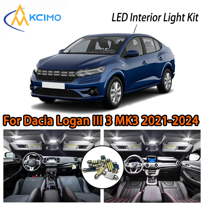 

Яркие светодиодные внутренние светильники белого и синего цвета для Dacia Logan III 3 MK3 2021-2024, два цвета на выбор, простая установка, атмосферная подсветка