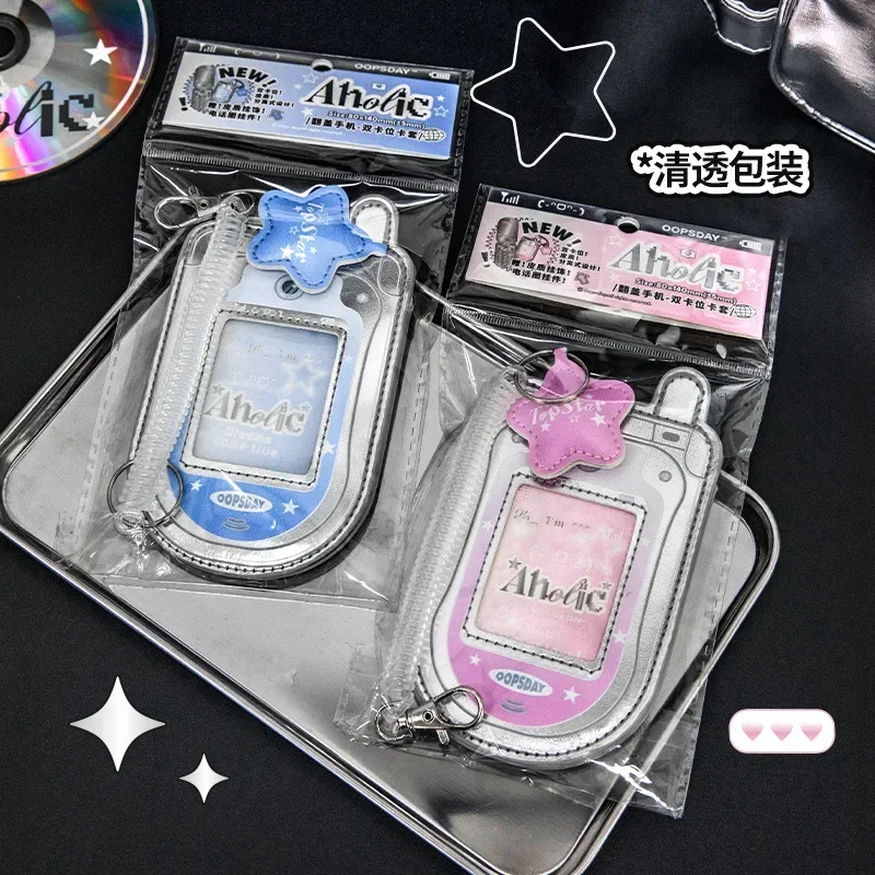 

Kawaii Mobile Phone Shape Photocard Holder Creative Sliver Color Card Photo Holder Bag Pendant School Stationery Supplies