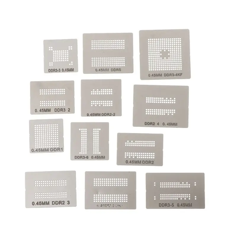 13pcs/set Universal Stencil Template Memory Directly Heat BGA Reballing Holder Jig For DDR1 DDR2 DDR3 DDR5 Welding Rework Rep