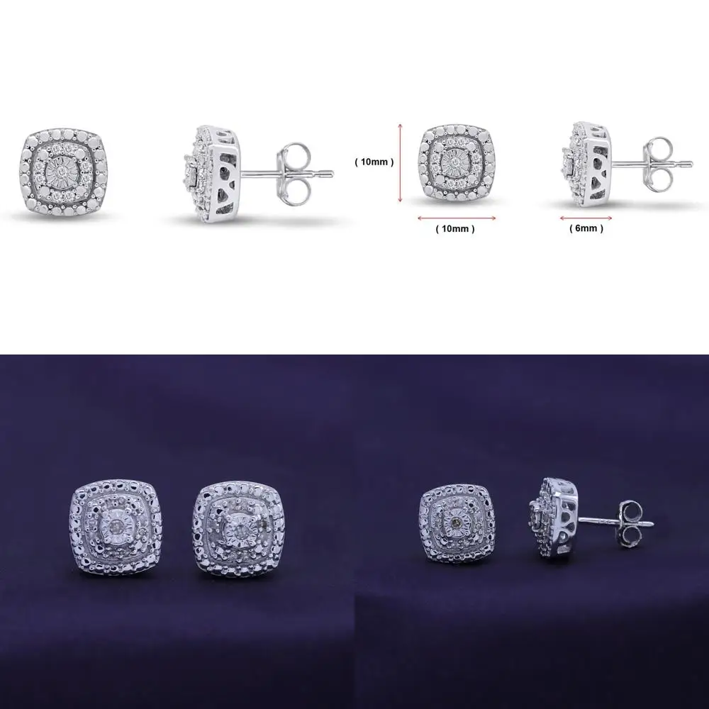 

Маленькие женские серьги-гвоздики с бриллиантами Halo из стерлингового серебра, общая вес 1/10 карата, цвет IJ, четкость класса C