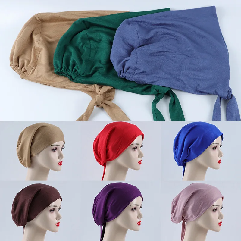 satin inner cap Under Scarf Satin Lined Modal Inner Undercaps Protect Hair Double Layers Inner Hijab Cap For Women