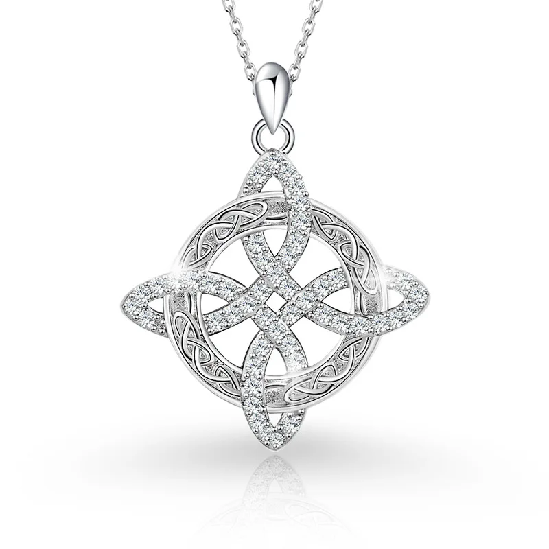 

S925 Sterling Silver Zircon Witch Knot Pendant Necklace, Women's Luxury Jewelry, Elegant Accessory, Gift for Girlfriend