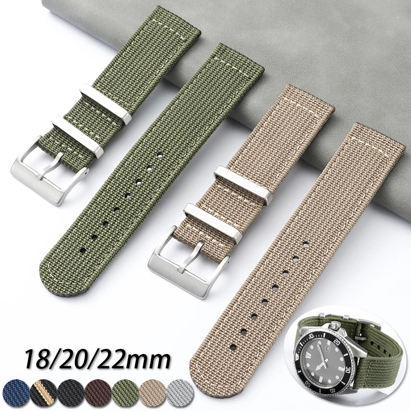 Durable Canvas Nylon Watch Band 18/20/22mm Ribbed Sailcloth Strap Sport Breathable Replacement Bracelet for Seiko for Omega Belt