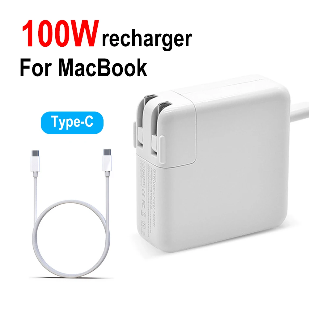 Tipo-C Carregador Rápido para MacBook Pro, carregador de parede, USB-C PD, Laptop Power Adapter, 2m cabo de carregamento, 100W, 13 polegadas, 16 polegadas, Laptops