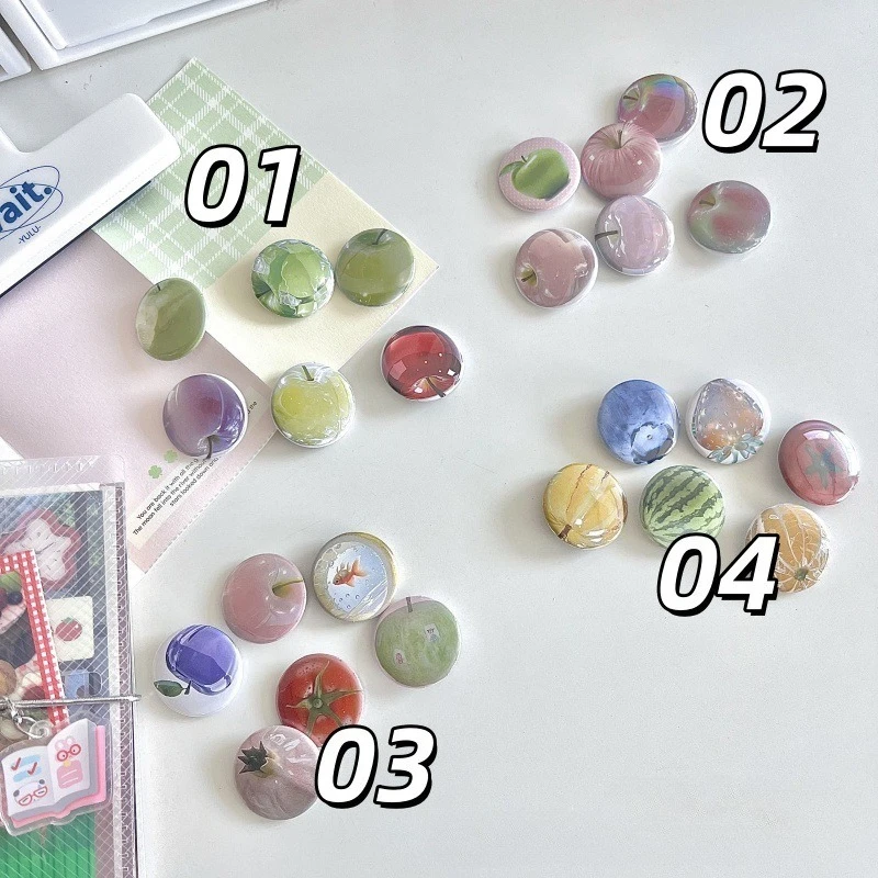 2.5cm Retro Japanese Cartoon Scrapbook Badge Pin Sweet Simplicity Fruit Series Journaling Badge Clip Student Supplies Kids Gift