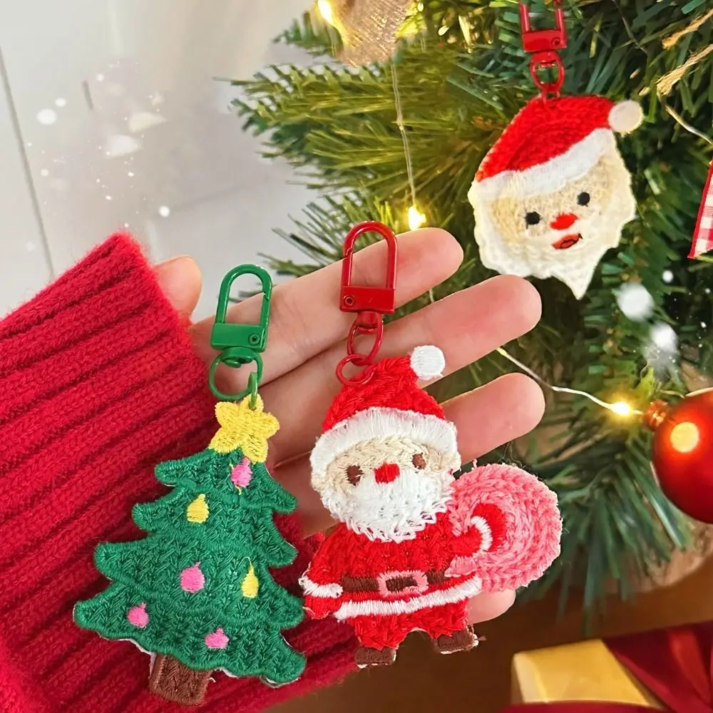 Kawaii Weave Christmas Pendant Christmas Tree Elk Cartoon Santa Claus Keychain New Year Gift Bag Pendant Christmas Keyring