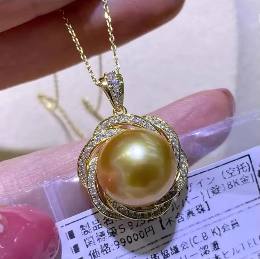 

gorgeous huge 10-11mm south sea gold round pearl pendant silver necklace pearl necklace jewelry pendant