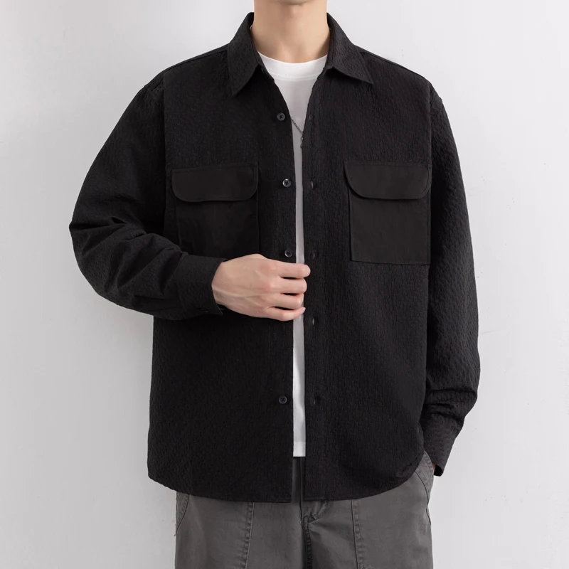 

Retro Workwear Long Sve irt Men's Commuter Casual Pure Color Simple High-End Feeling Men's Outerwear Faion Urban Sle