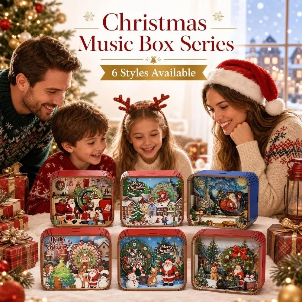 Ideal 3D Scene Christmas Music Box Wind-up Rotating Wooden Music Box Xmas Tree Santa Claus Musical Ornament Gift Home Decor