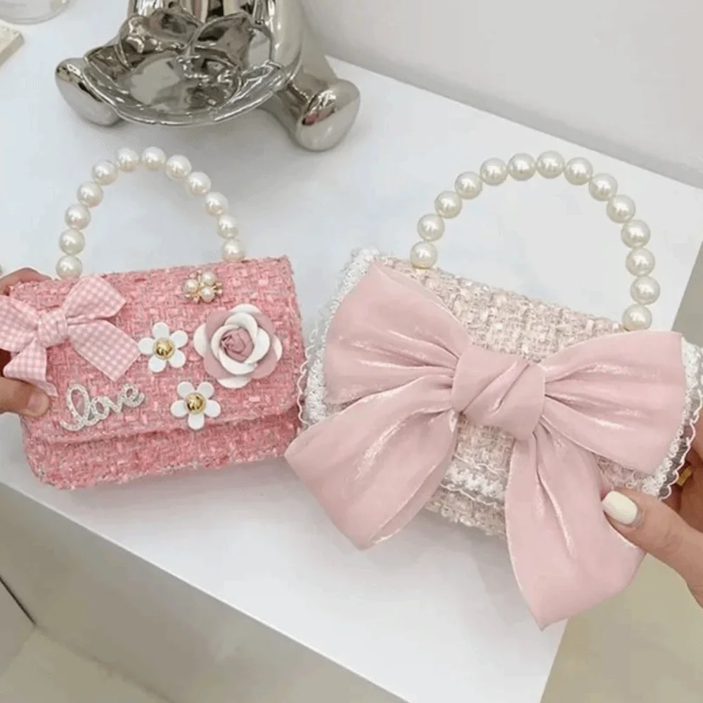 Bolsa Princesa de Couro Sintético Decorada com Pérolas, Bolsa de Mão e Transversal para Meninas