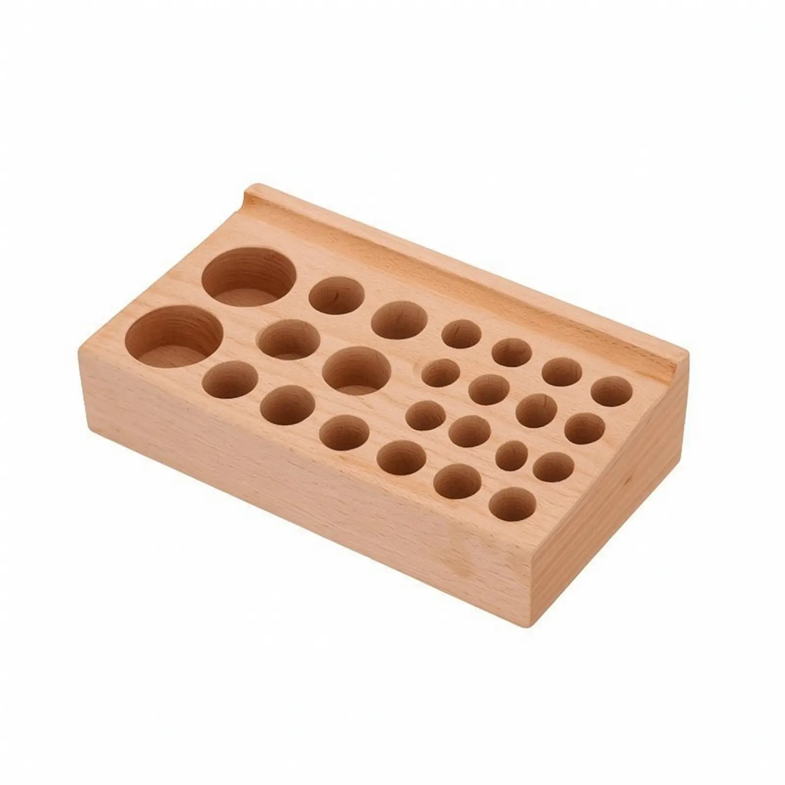 Sturdy Solid Wood Tool Organizer with Drilled Holes Compact Wooden Brush Holder