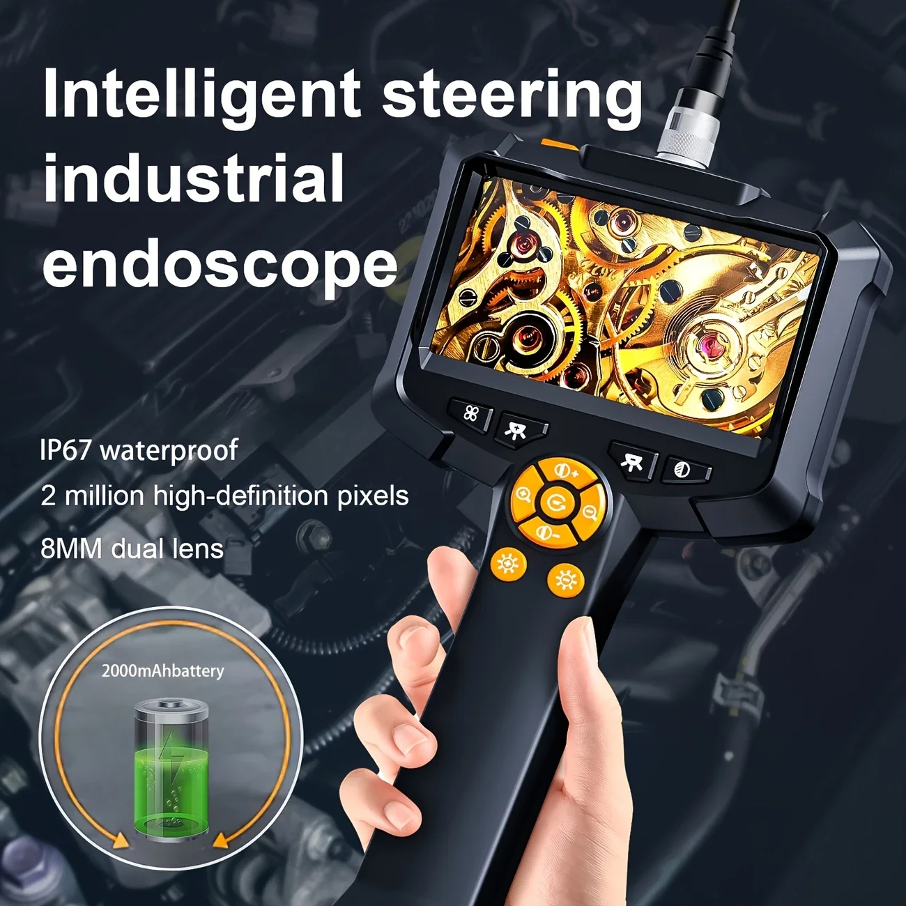 

Inspection Endoscope, Industrial Borescope Camera with 4.3" IPS Screen, 1920P HD Snake Camera with 8 LED Lights