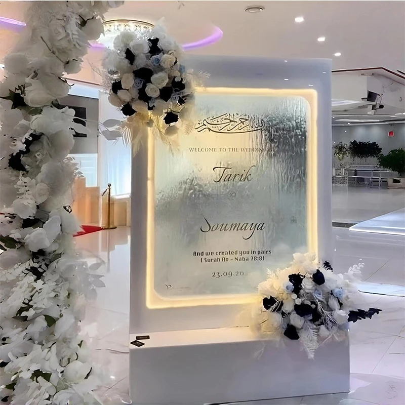 

Smooth Custom Transparent Glass Waterfall Wedding Welcome Sign Light Emitting Diode Light Waterfall Flowing Water