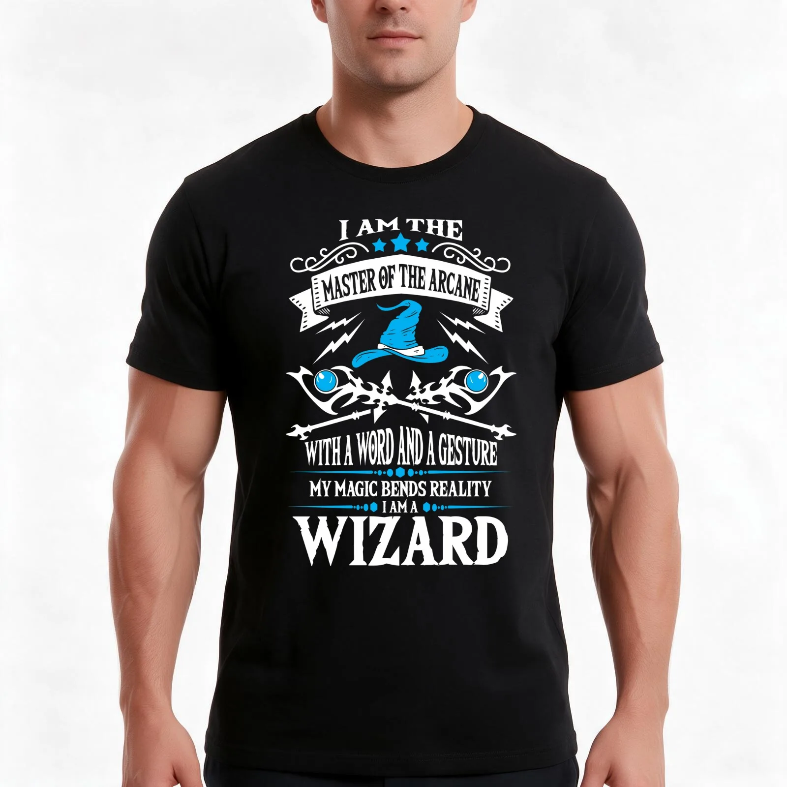 Wizard (Black) Shirts and Mugs T-Shirt, Summer Casual Cotton Tee, Oversized Streetwear Tops, Vintage Graphic Print, 100% Cotton