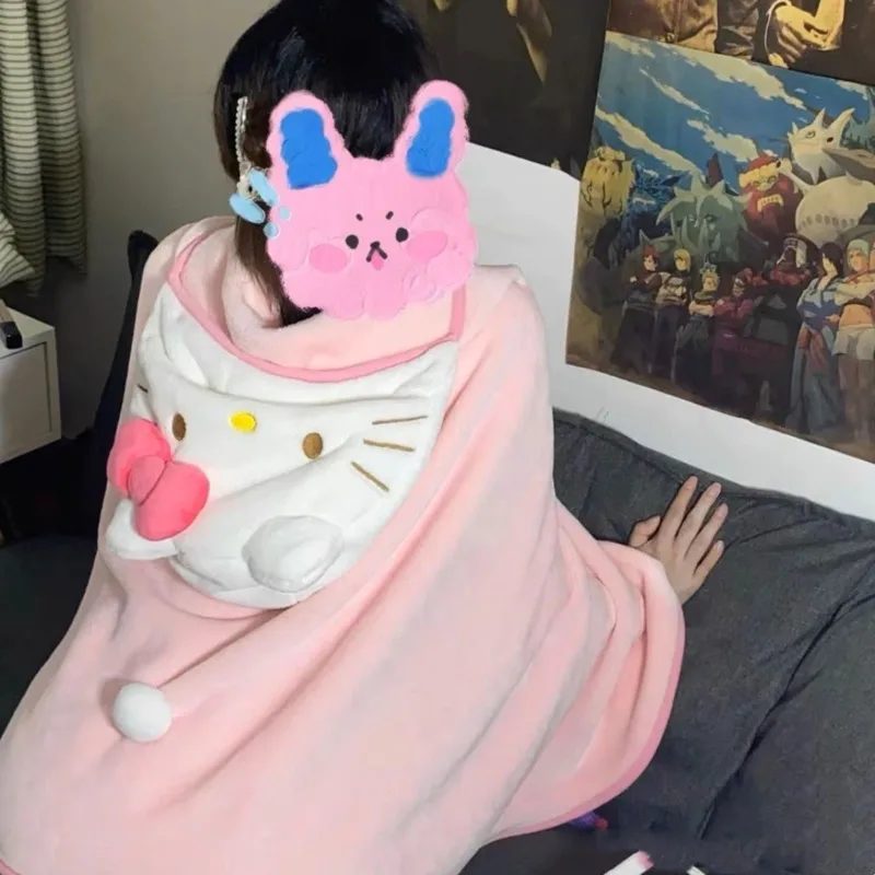 

Miniso Hello Kitty Y2k Blanket Kawaii Pink Cloak Girl Anime Corner Global Winter Residential Dormitory Air Conditioning Blanket