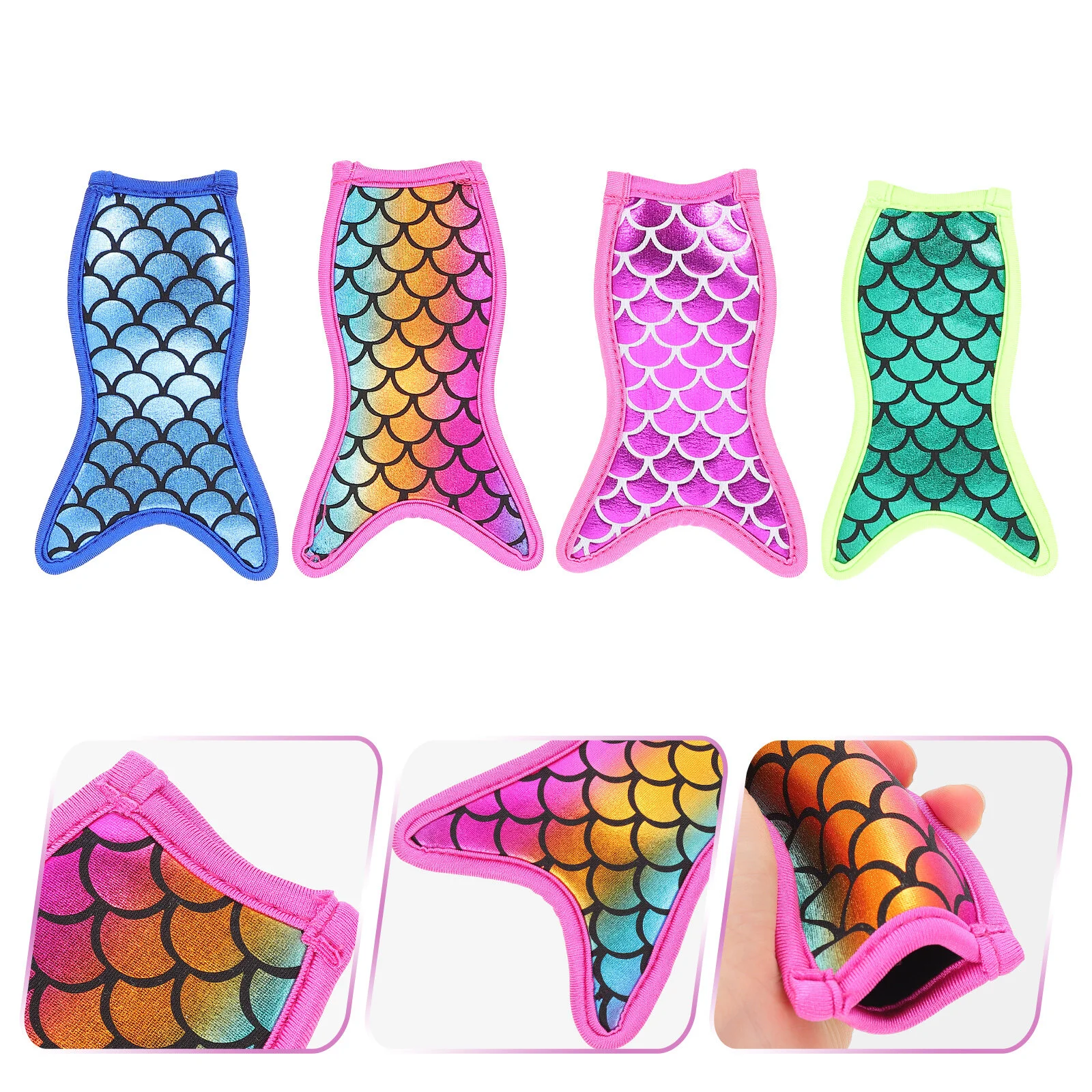 4 Pcs Popsicle Set Ice Cream Cone Holder Stand Mermaid Ice-Lolly Cover Stick Holders Bags Neoprene Protective Child Insulated