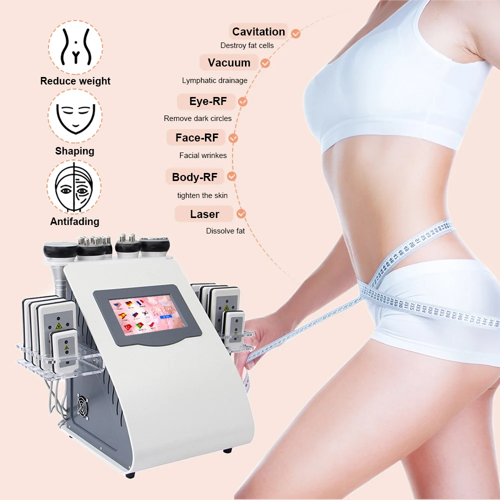 40K Ultrasonic Cavitation Machine 6 in 1 Anti-cellulite Weight Loss Facial Lifting Vacuum Body Massage Anti-wrinkle Beauty Salon