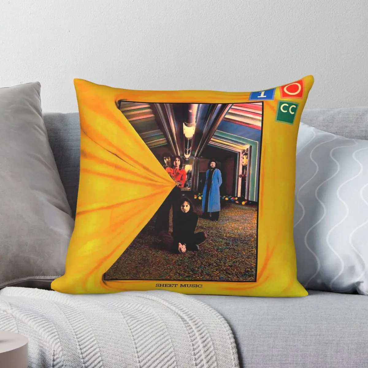 10cc Band Sheet Music Square Pillowcase Polyester Linen Velvet Pattern Zip Decor Home 45x45