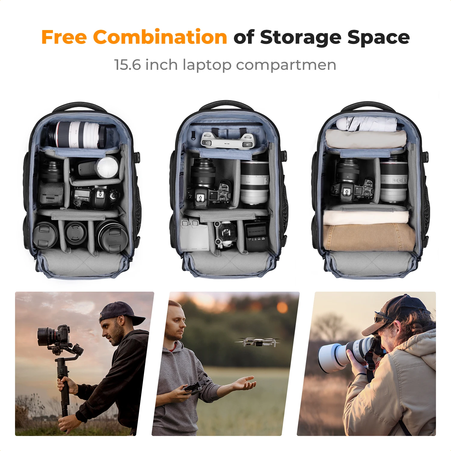 K&F Concept 25L Camera Backpack Waterproof Sony Camera Bag for DSLR/SLR Camera Case with Tripod Strap Rain Cover for 15" Laptop - Image 4