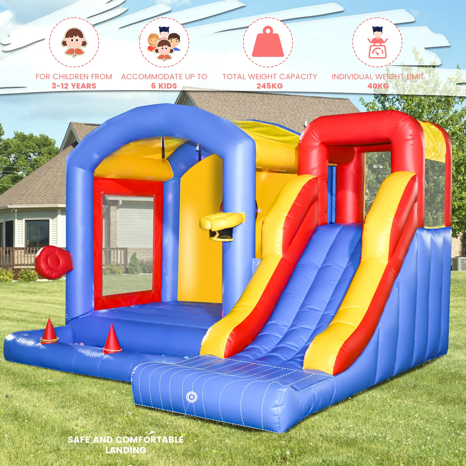 4.5x4x3m PVC Commercieel Opblaasbaar Bounce Huis met LED Licht voor Kids Party kinderspeelgoed, kinderspeeltuin