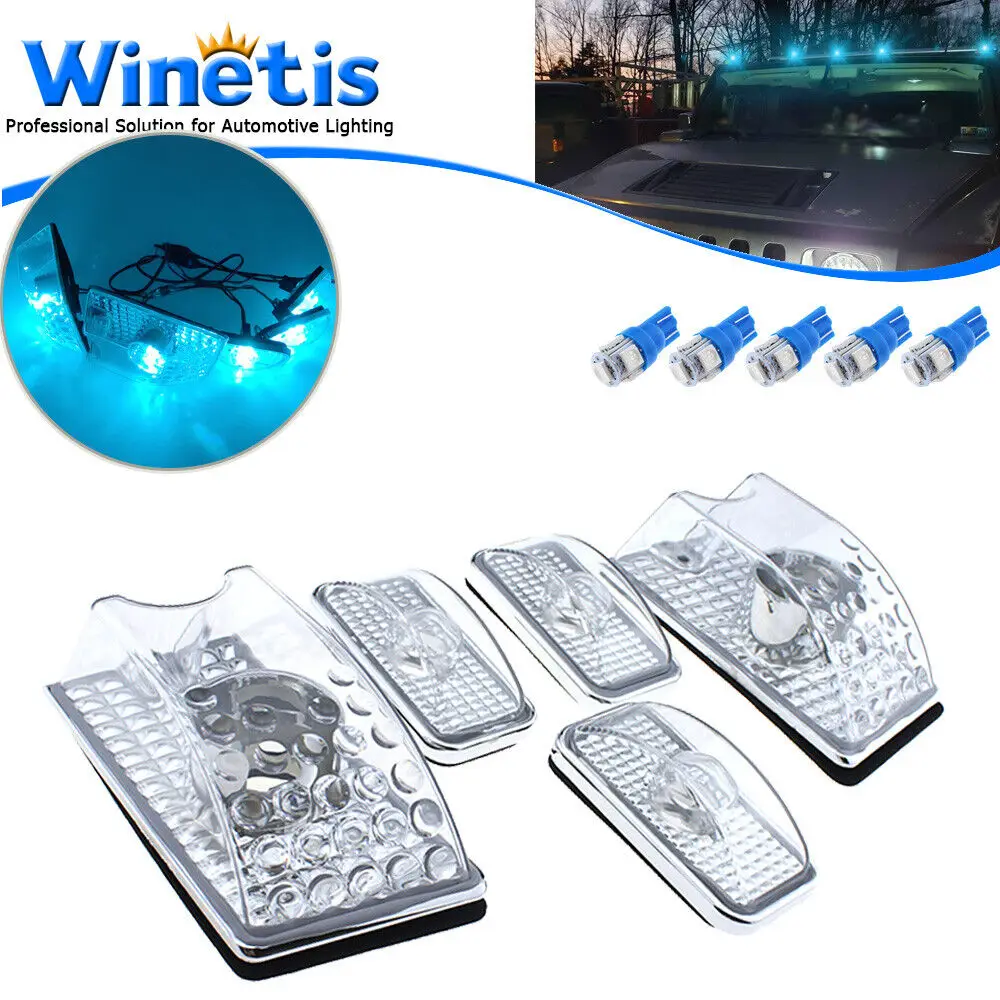 

Clear Lens Ice Blue LED Cab Roof Top Marker Running Lights Bulbs Kit for Hummer H2 SUV SUT 2003-2009