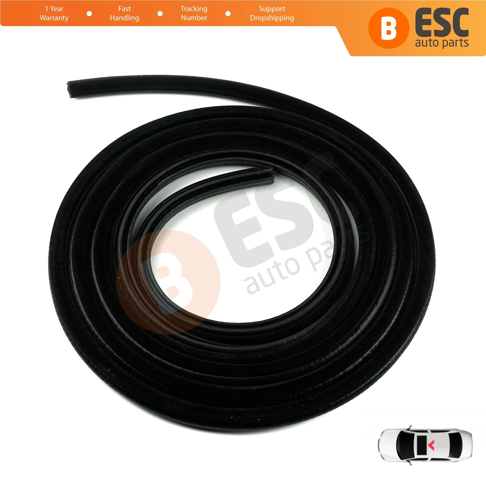 ESR610 Sunroof Seal Gasket Moulding Rubber 54121920052 with Metal Sheet Support 300 cm for BMW 5 7 E12 E23 E28 Sedan Saloon