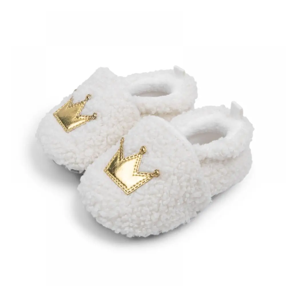 Winter New Newborn Baby's First Day Walking Shoes with Crown Pattern That Will Not Fall Off Shoes, Baby Soft and Warm Fur Shoes