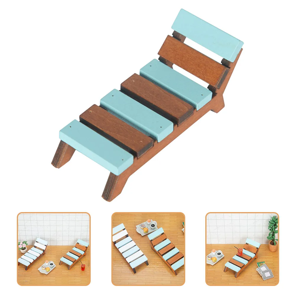 Wood Miniature Chaise Lounge Reclining Lounger Bed Decor DIY Landscape Imagination Creativity Kids Friendly Long Lasting