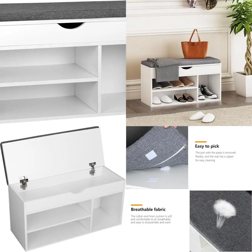

White and Gray Entryway Shoe Bench with Storage for Stylish Shoe Organization
